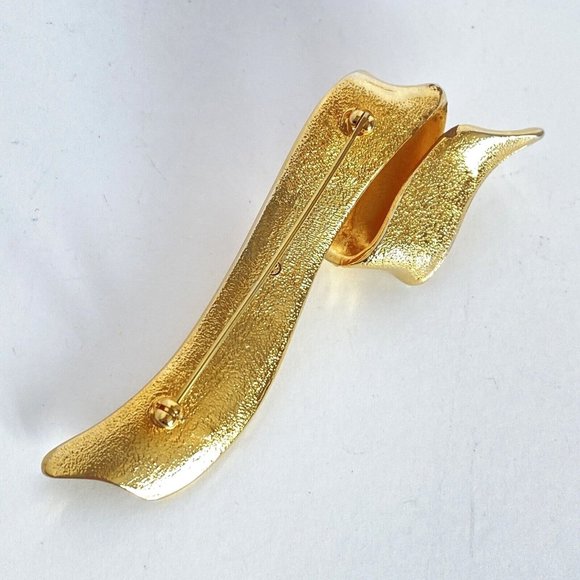 1996 Avon Golden Ribbon Polished Gold Tone Brooch Pin 3in - Picture 6 of 9